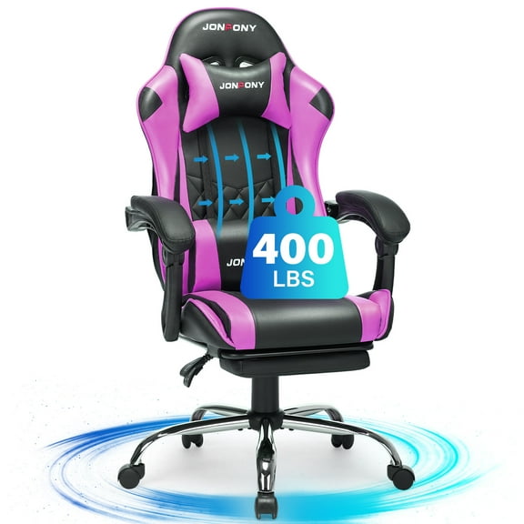JONPONY Big and Tall 400LBS Gaming Chair, Ergonomic Design, Gamer Chair PU Leather with Footrest and Lumbar Support, High Back Office Chair Support 8 Hours Long Sitting, Computer Chair,Purple