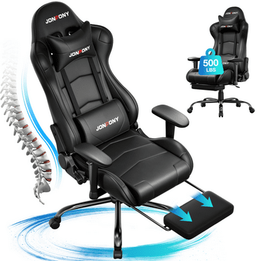 JONPONY Big and Tall 500LBS Gaming Chair, Ergonomic Design, Gamer Chair PU Leather with Footrest and Lumbar Support, High Back Office Chair Support 8 Hours Long Sitting, Computer Chair,Black