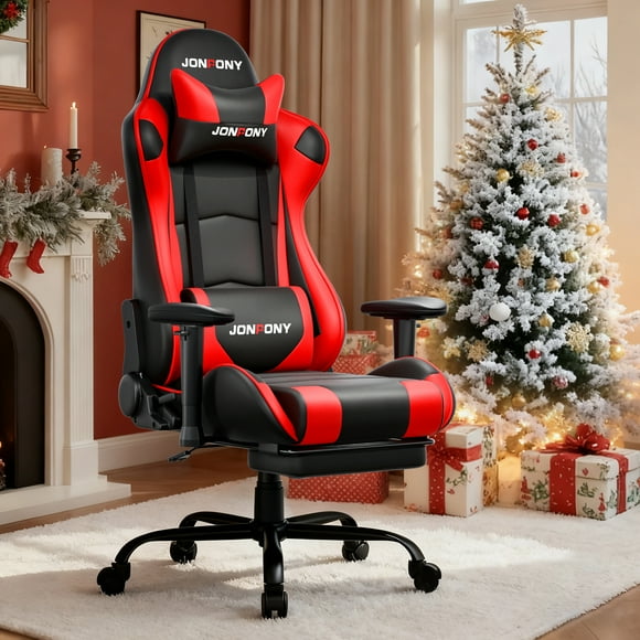 JONPONY Big and Tall 500LBS Gaming Chair, Ergonomic Design, Gamer Chair PU Leather with Footrest and Lumbar Support, High Back Office Chair Support 8 Hours Long Sitting,Red Computer Chair,Red