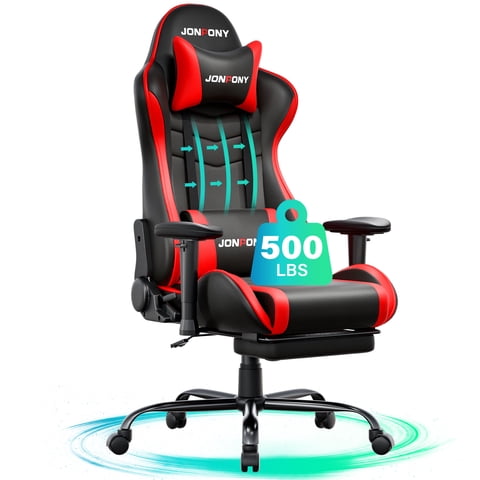 JONPONY Big and Tall 500LBS Gaming Chair, Ergonomic Design, Gamer Chair PU Leather with Footrest and Lumbar Support, High Back Office Chair Support 8 Hours Long Sitting, Computer Chair,Red