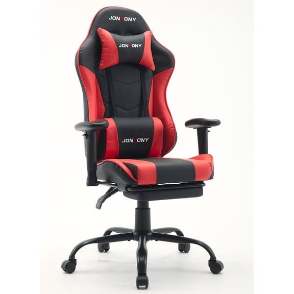 JONPONY Big and Tall 500LBS Ergonomic Gaming Chair, Gamer Chair PU Leather with Footrest and Lumbar Support, High Back Office Chair Support 8 Hours Long Sitting, Computer Chair,2D Armrests,Red