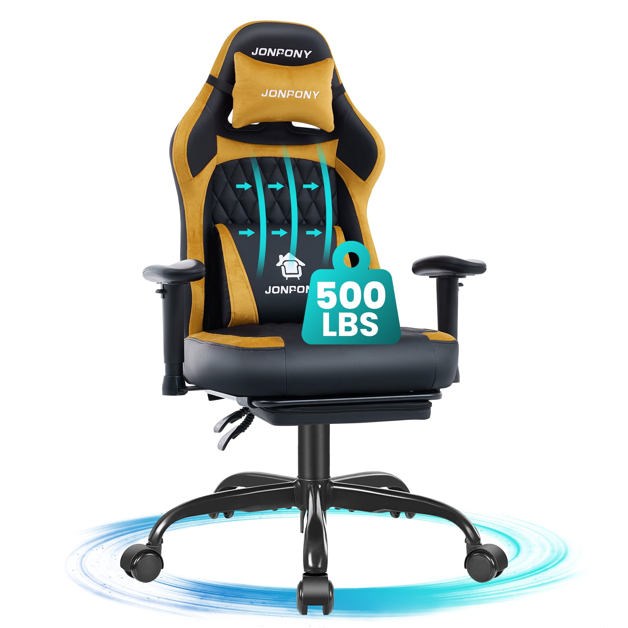 JONPONY Big and Tall 500LBS Ergonomic Gaming Chair, Gamer Chair PU Leather with Footrest and Lumbar Support, High Back Office Chair Support 8 Hours Long Sitting, Computer Chair,2D Armrests，Orange