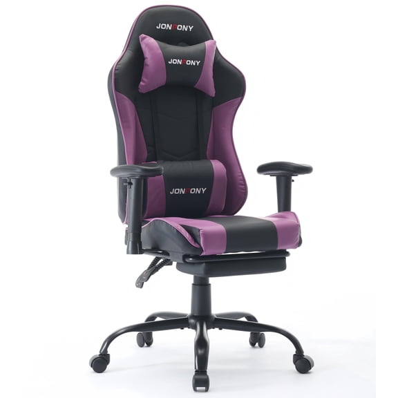 JONPONY Big and Tall 500LBS Ergonomic Gaming Chair, Gamer Chair PU Leather with Footrest and Lumbar Support, High Back Office Chair Support 8 Hours Long Sitting, Computer Chair,2D Armrests,Purple