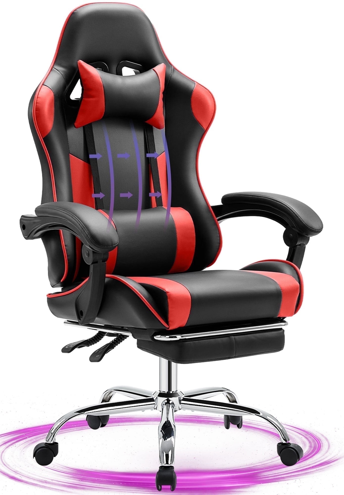 JONPONY Big and Tall Gaming Chair, Ergonomic Design, Gamer Chair PU Leather with Footrest and Lumbar Support, High Back Office Chair Support 8 Hours Long Sitting, Computer Chair,Black Red