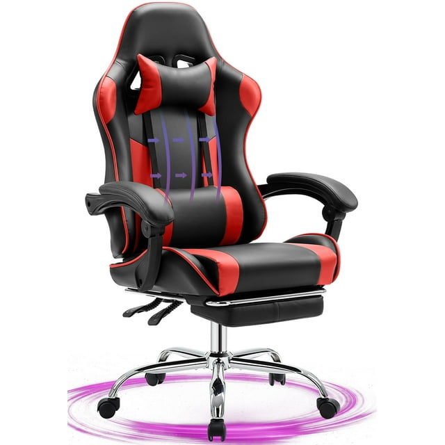 JONPONY Big and Tall Gaming Chair, Ergonomic Design, Gamer Chair PU Leather with Footrest and Lumbar Support, High Back Office Chair Support 8 Hours Long Sitting, Computer Chair,Black Red