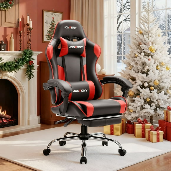 JONPONY Big and Tall Gaming Chair, Ergonomic Design, Gamer Chair PU Leather with Footrest and Lumbar Support, High Back Office Chair Support 8 Hours Long Sitting, Computer Chair,Black RED
