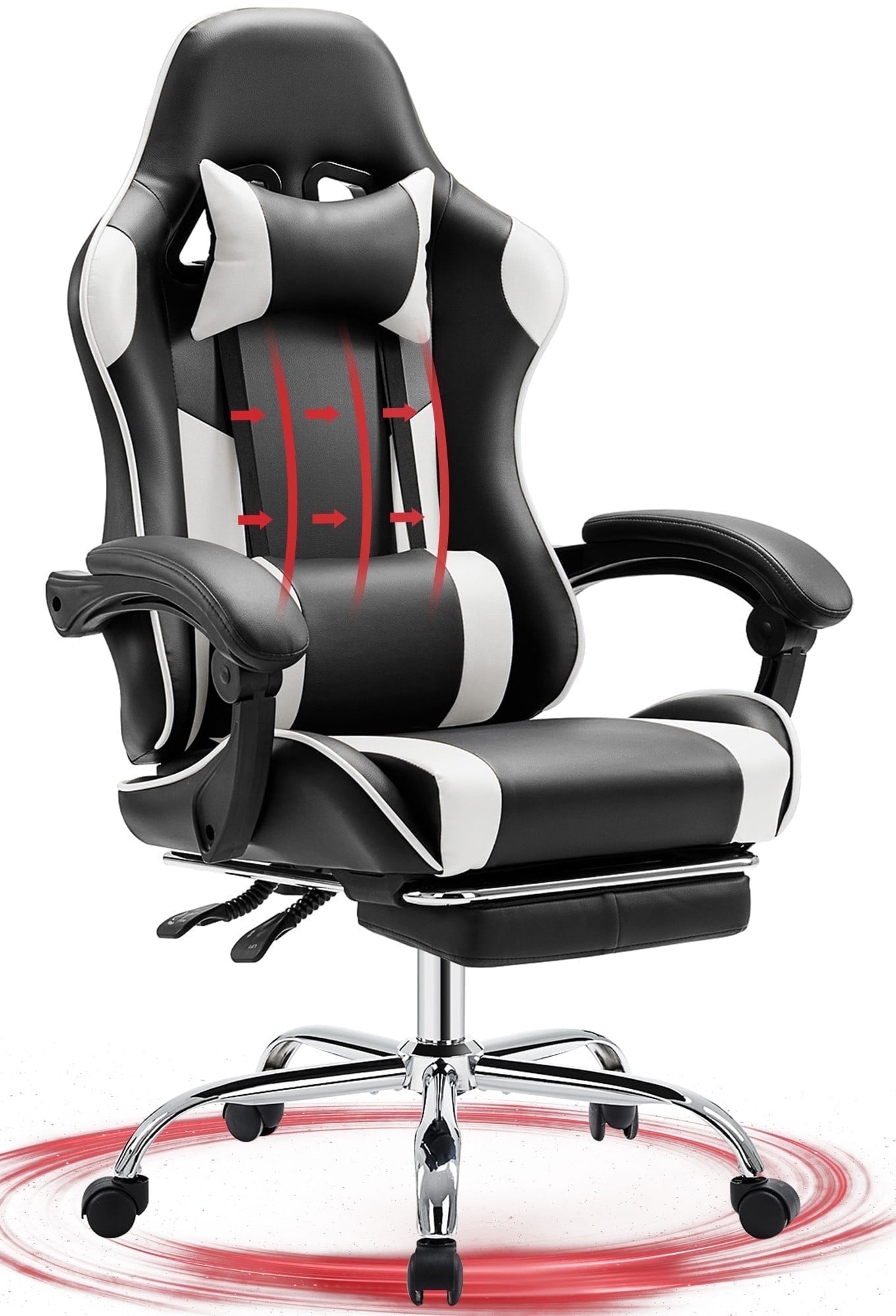 JONPONY Big and Tall Gaming Chair, Ergonomic Design, Gamer Chair PU Leather with Footrest and Lumbar Support, High Back Office Chair Support 8 Hours Long Sitting, Computer Chair,Black White