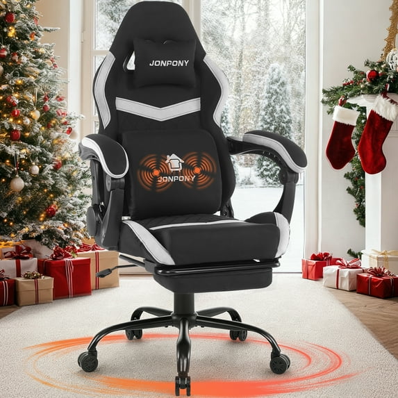 JONPONY Big and Tall Gaming Chair, Computer Chair with Footrest and Massage Lumbar Support, Height Adjustable Game Chair with Headrest and Swivel Seat,BLACK