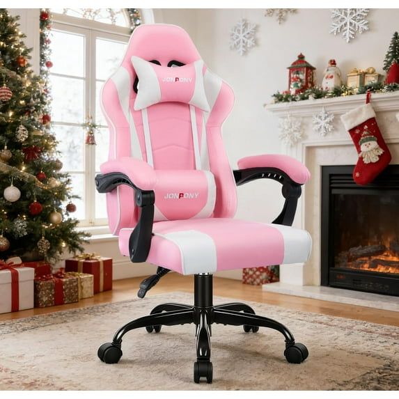 JONPONY Ergonomic Gaming Chairs,Office Chair,High Back Computer Chair,Adjustable 360° Swivel Chair with Headrest and Lumbar Support ,PINK WHITE