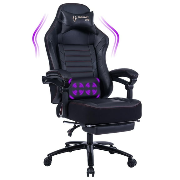 JONPONY Big and Tall Gaming Chair with Footrest 401lbs Massage Gamer Chair with Memory Foam Adjustable Tilt Back Angle & Armrest, High Back Leather Computer Office Chair