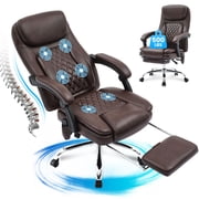 JONPONY Big and Tall Office Chair 500LBS Executive Office Chair Massage and Footrest Ergonomic Computer Desk Chair Reclining High Back Leather Office Chair Lumbar Back Support Swivel Rolling,Brown