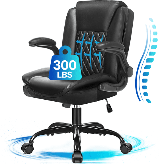 JONPONY Big and Tall Office Chair 300LBS Wide Seat Ergonomic Computer Desk Chair High Back Executive Leather Chair Adjustable Task Chair Lumbar Back Support 8 Hours Heavy Duty Design,Black