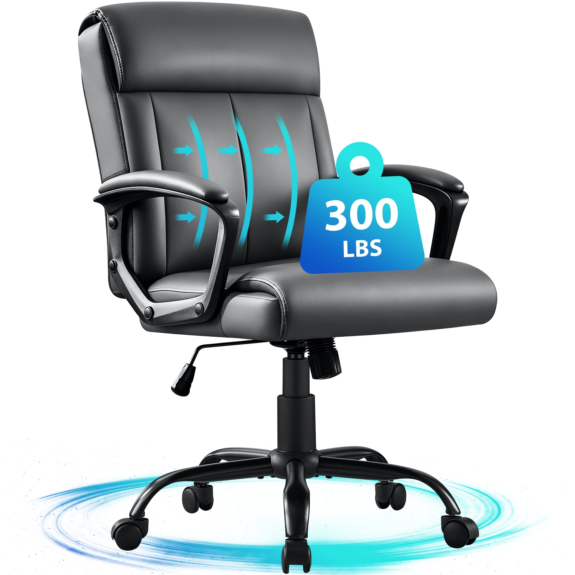 JONPONY Big and Tall Office Chair 300LBS Wide Seat Ergonomic Computer Desk Chair High Back Executive Leather Chair Adjustable Task Chair Lumbar Back Support 8 Hours Heavy Duty Design,Grey
