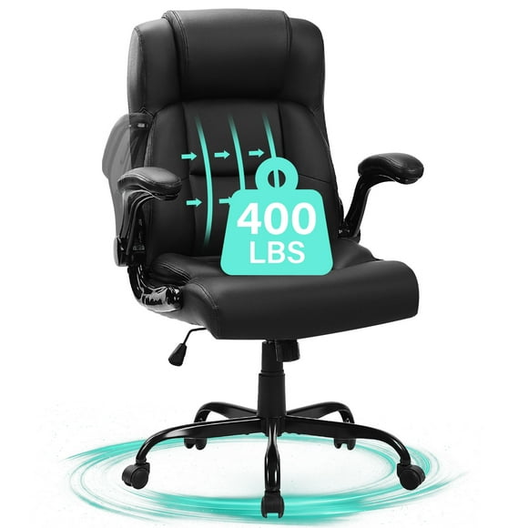 JONPONY Big and Tall Office Chair 400LBS Wide Seat Ergonomic Computer Desk Chair High Back Executive Leather Chair Adjustable Task Chair Lumbar Back Support 8 Hours Heavy Duty Design,Black