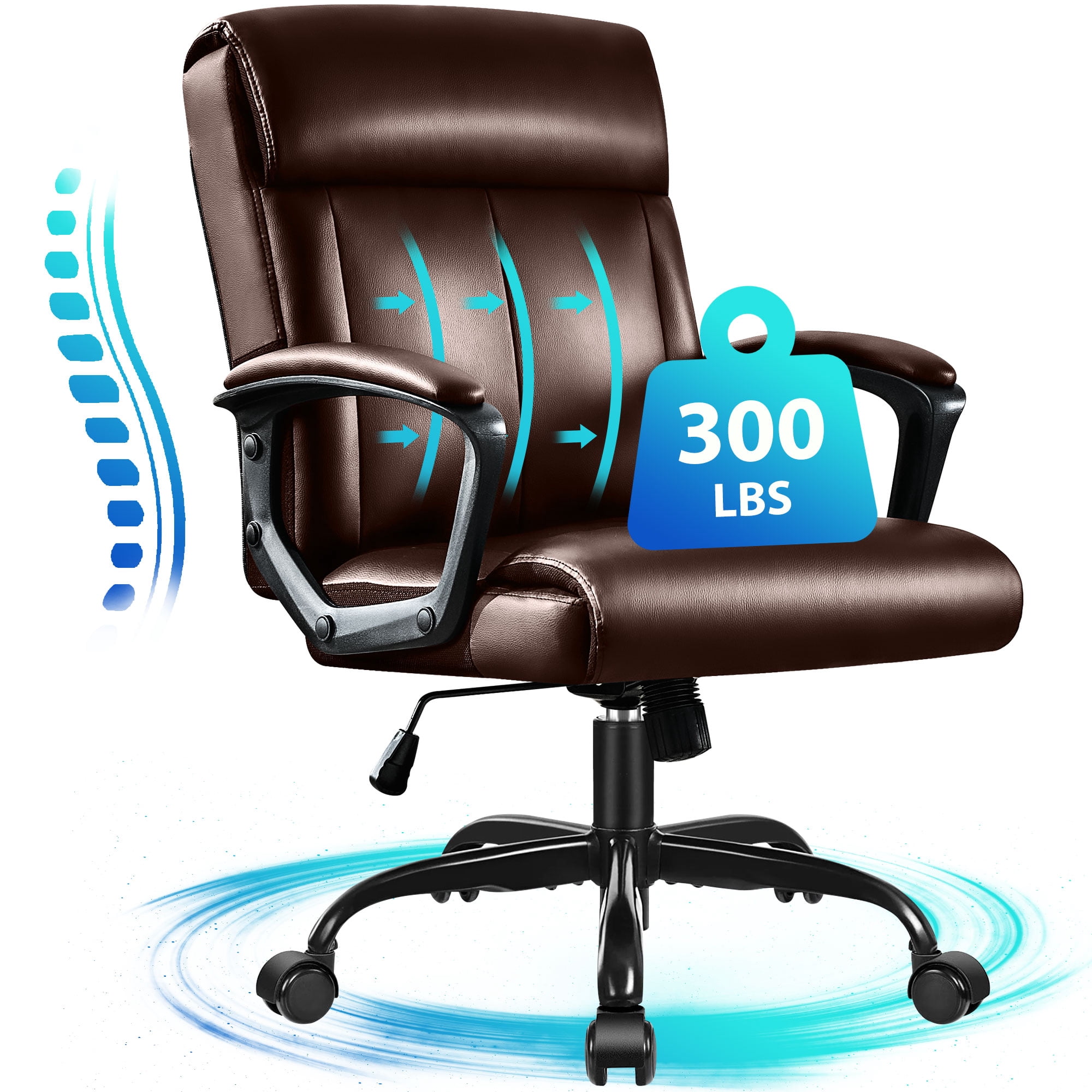JONPONY Big and Tall Office Chair 300LBS Wide Seat Ergonomic Computer Desk Chair High Back Executive Leather Chair Adjustable Task Chair Lumbar Back Support 8 Hours Heavy Duty Design,Brown
