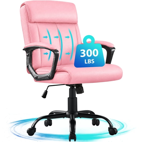 JONPONY Big and Tall Office Chair 300LBS Wide Seat Ergonomic Computer Desk Chair High Back Executive Leather Chair Adjustable Task Chair Lumbar Back Support 10 Hours Heavy Duty Design,Pink