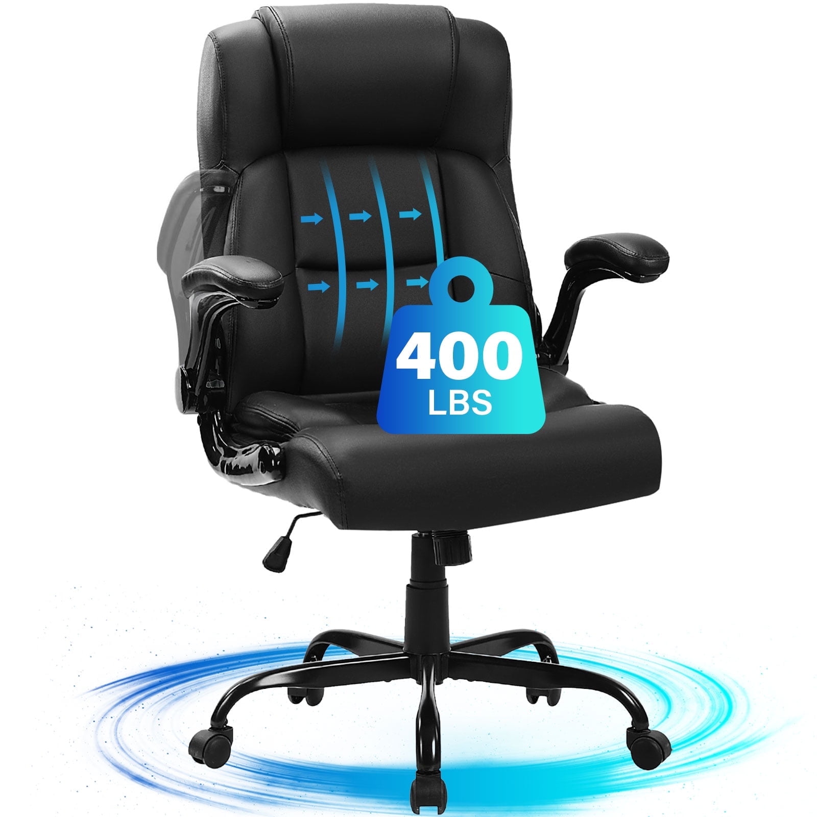 JONPONY Big and Tall Office Chair 400LBS Wide Seat Ergonomic Computer Desk Chair High Back Executive Leather Chair Adjustable Task Chair Lumbar Back Support 8 Hours Heavy Duty Design,9189,Black