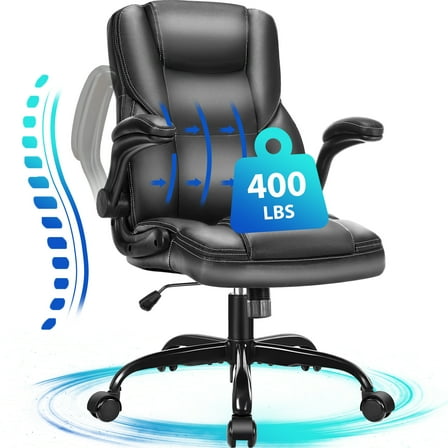JONPONY Leather Office Chair, Big and Tall Office Chair 400LBS Wide Seat Ergonomic Computer Desk Chair High Back Executive Leather Chair Adjustable Task Chair Lumbar Back with 1-Year Warranty, Black
