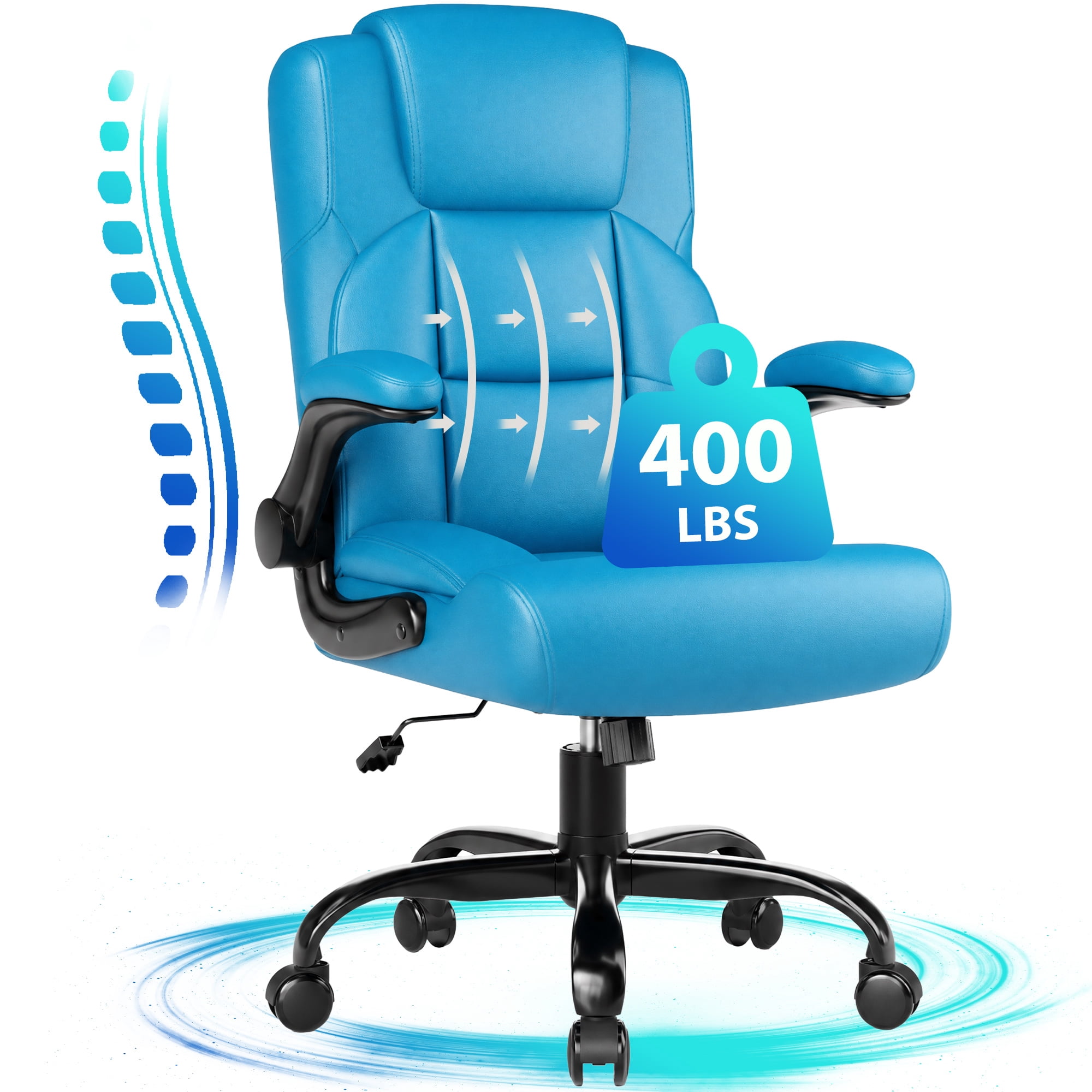 JONPONY Leather Office Chair, Big and Tall Office Chair 400LBS Wide Seat Ergonomic Computer Desk Chair High Back Executive Leather Chair Adjustable Task Chair Lumbar Back with 1-Year Warranty, Blue