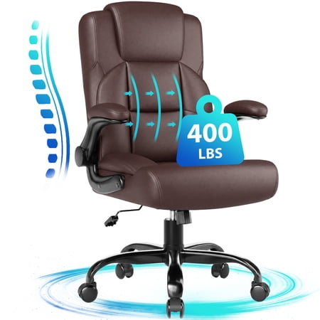JONPONY Leather Office Chair, Big and Tall Office Chair 400LBS Wide Seat Ergonomic Computer Desk Chair High Back Executive Leather Chair Adjustable Task Chair Lumbar Back with 1-Year Warranty, Brown