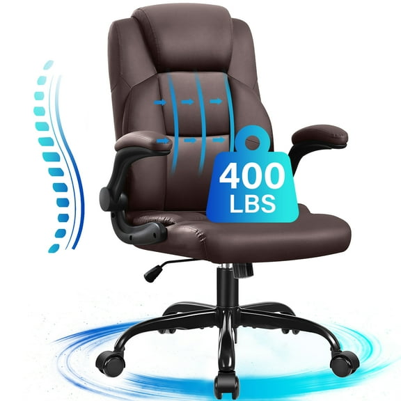 JONPONY Leather Office Chair, Big and Tall Office Chair 400LBS Wide Seat Ergonomic Computer Desk Chair High Back Executive Leather Chair Adjustable Task Chair Lumbar Back with 1-Year Warranty, Brown