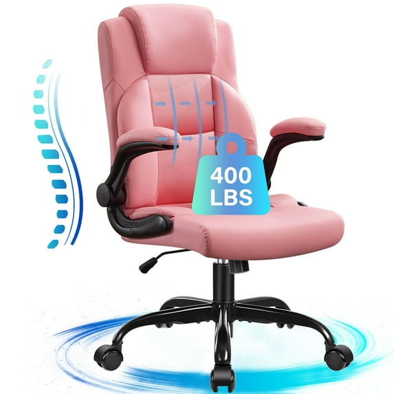 JONPONY Leather Office Chair, Big and Tall Office Chair 400LBS Wide Seat Ergonomic Computer Desk Chair High Back Executive Leather Chair Adjustable Task Chair Lumbar Back with 1-Year Warranty, Pink