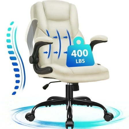 JONPONY Leather Office Chair, Big and Tall Office Chair 400LBS Wide Seat Ergonomic Computer Desk Chair High Back Executive Leather Chair Adjustable Task Chair Lumbar Back with 8-Year Warranty, White