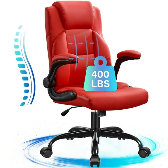 JONPONY Leather Office Chair, Big and Tall Office Chair 400LBS Wide Seat Ergonomic Computer Desk Chair High Back Executive Leather Chair Adjustable Task Chair Lumbar Back with 1-Year Warranty, Red