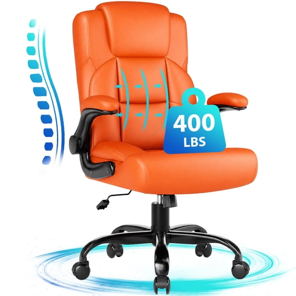 JONPONY Leather Office Chair, Big and Tall Office Chair 400LBS Wide Seat Ergonomic Computer Desk Chair High Back Executive Leather Chair Adjustable Task Chair Lumbar Back with 1-Year Warranty, Orange
