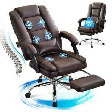 JONPONY Big and Tall Office Chair 500LBS Executive Office Chair Massage and Footrest Ergonomic Computer Desk Chair Reclining High Back Leather Office Chair Lumbar Back Support Swivel Rolling,Brown