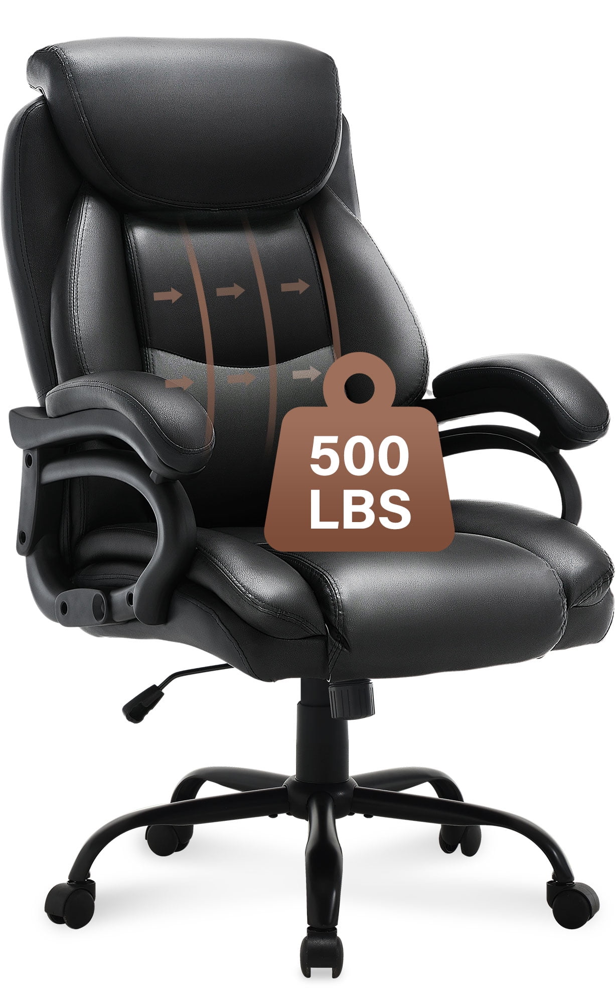 JONPONY Big and Tall Office Chair 500LBS Wide Seat Ergonomic Computer Desk Chair High Back Executive Leather Chair Adjustable Task Chair Lumbar Back Support 8 Hours Heavy Duty Design,Black