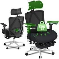 JONPONY Big and Tall Office Chair with Footrest, Ergonomic Mesh Office Chair with Thicken Wide Cushion, 4D Armrest, Adjustable Lumbar Support & Headrest, Black