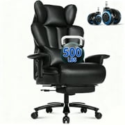 JONPONY Big and Tall Office Chair with Footrest, Executive Office Chair with Adjustable Lumbar Support, Dual Rubber Wheels, Ergonomic High Back Computer Chairs, Black