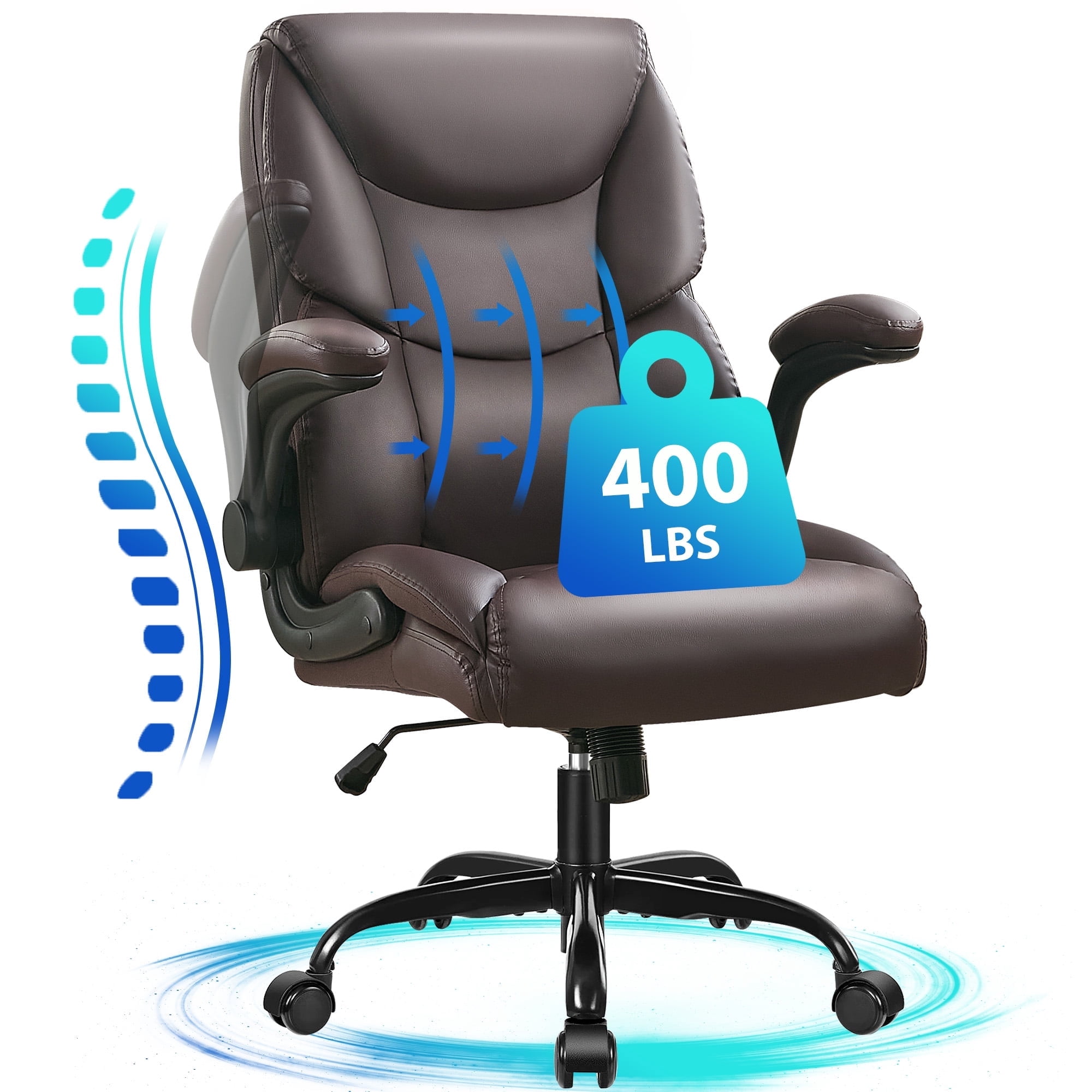JONPONY Big and Tall Office Chair Wide Seat Ergonomic Computer Desk Chair High Back Executive Leather Chair Adjustable Task Chair Lumbar Back Support 8 Hours Heavy Duty Design,Dark Brown