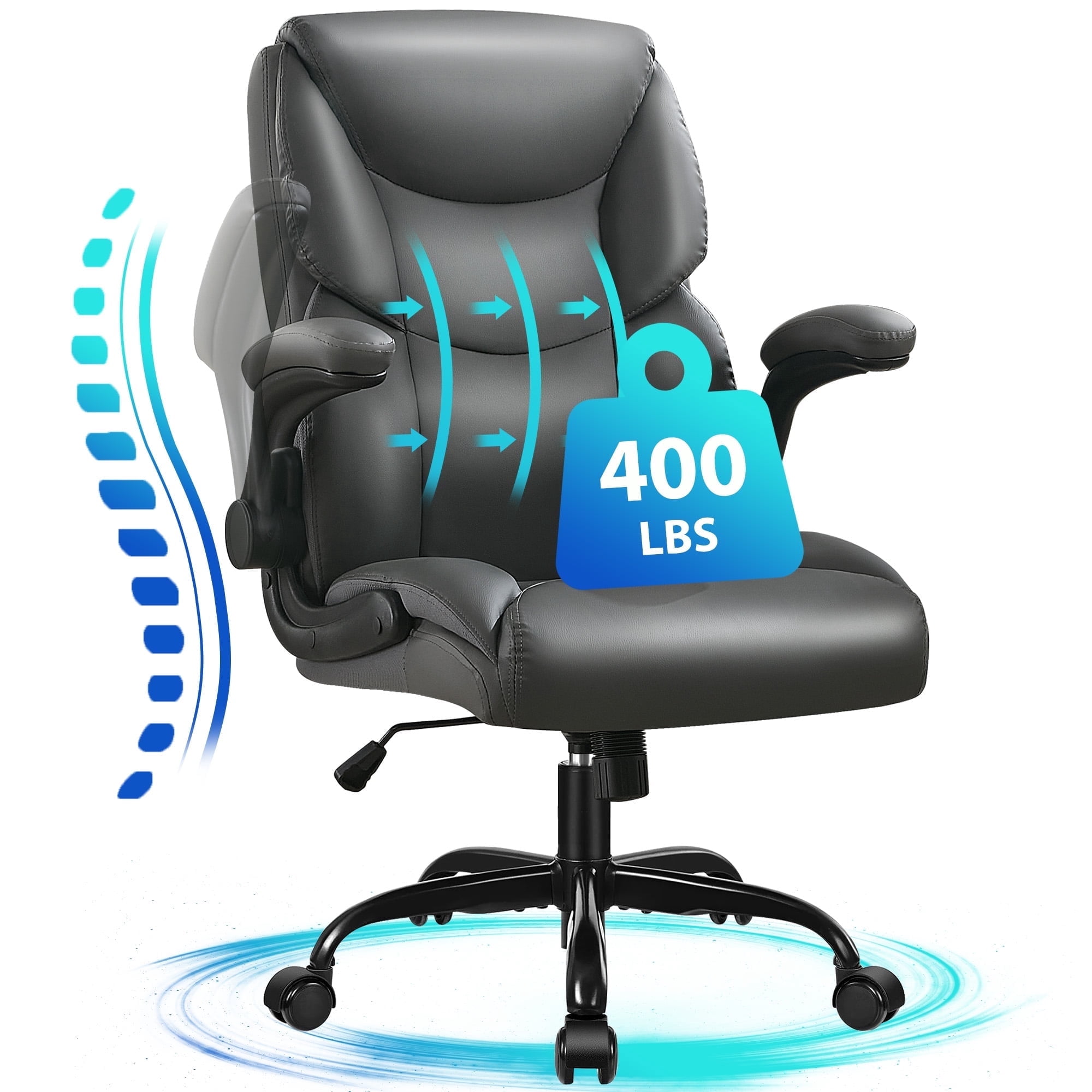 JONPONY Big and Tall Office Chair Wide Seat Ergonomic Computer Desk Chair High Back Executive Leather Chair Adjustable Task Chair Lumbar Back Support 8 Hours Heavy Duty Design,Dark Gray