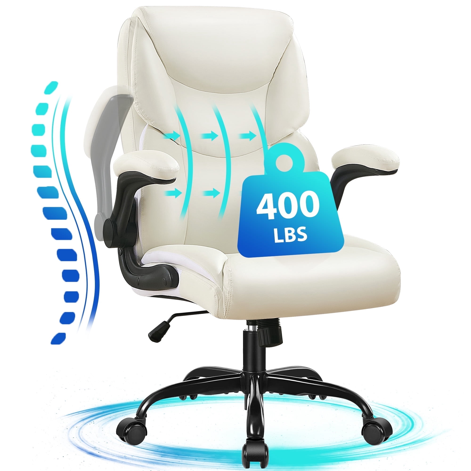 JONPONY Big and Tall Office Chair Wide Seat Ergonomic Computer Desk Chair High Back Executive Leather Chair Adjustable Task Chair Lumbar Back Support 8 Hours Heavy Duty Design,Beige