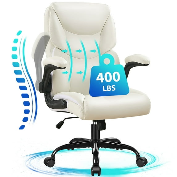 JONPONY Big and Tall Office Chair Wide Seat Ergonomic Computer Desk Chair High Back Executive Leather Chair Adjustable Task Chair Lumbar Back Support 8 Hours Heavy Duty Design,Beige