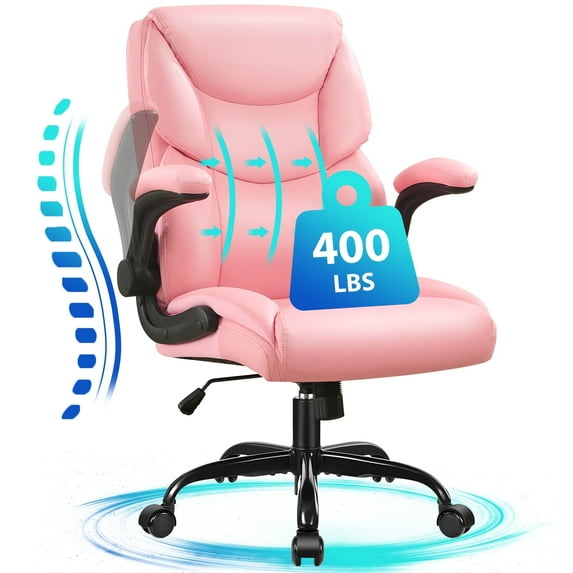 JONPONY Big and Tall Office Chair Wide Seat Ergonomic Computer Desk Chair High Back Executive Leather Chair Adjustable Task Chair Lumbar Back Support 9 Hours Heavy Duty Design,Pink