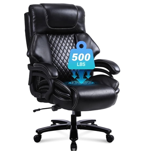 JONPONY Leather Office Chair, Big and Tall 500lbs Ergonomic Desk Chairs with Back Support, Executive Leather Chair with Wheels for Home Office, with Adjustable Padded Armrest & Lumbar Support , Black