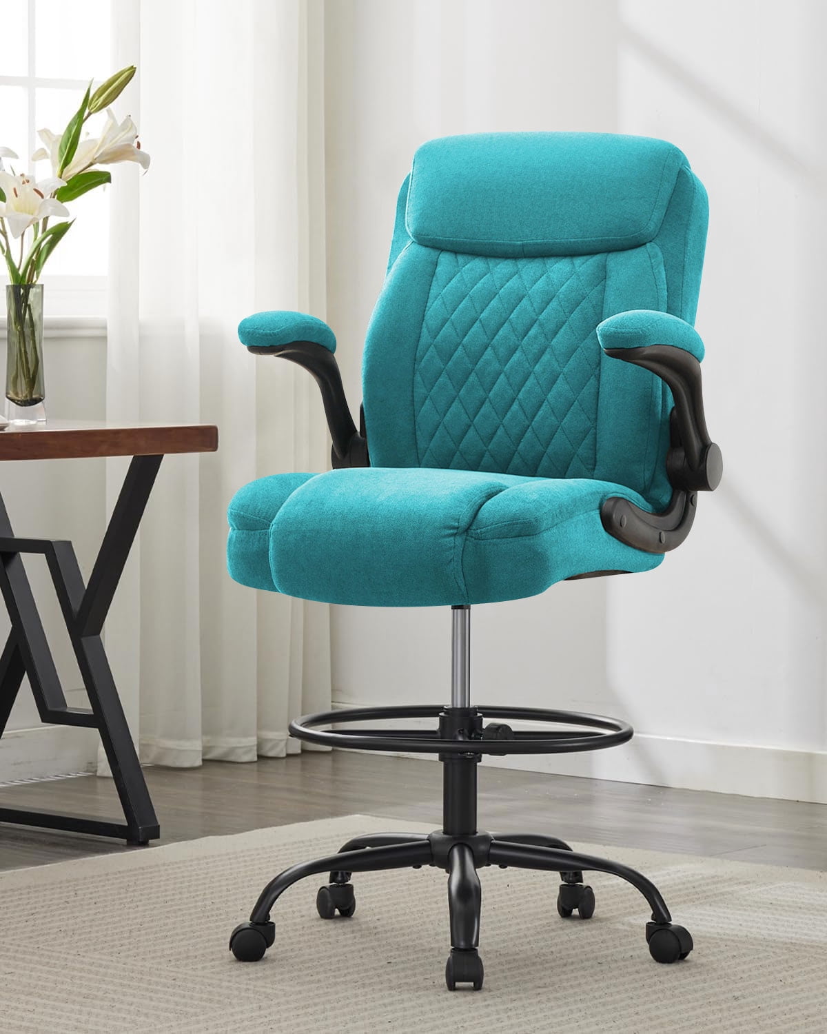 JONPONY Tall Office Chair for Standing Desk, Ergonomic High Office Chair with Adjustable Foot Ring, Flip-Up Armrests, Lumbar Support for Home office ,Blue