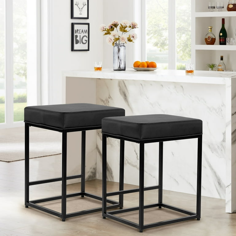 JONPONY 24 Counter Height Bar Stools Set of 2 Black Backless Faux Leather Kitchen Island Chairs Walmart