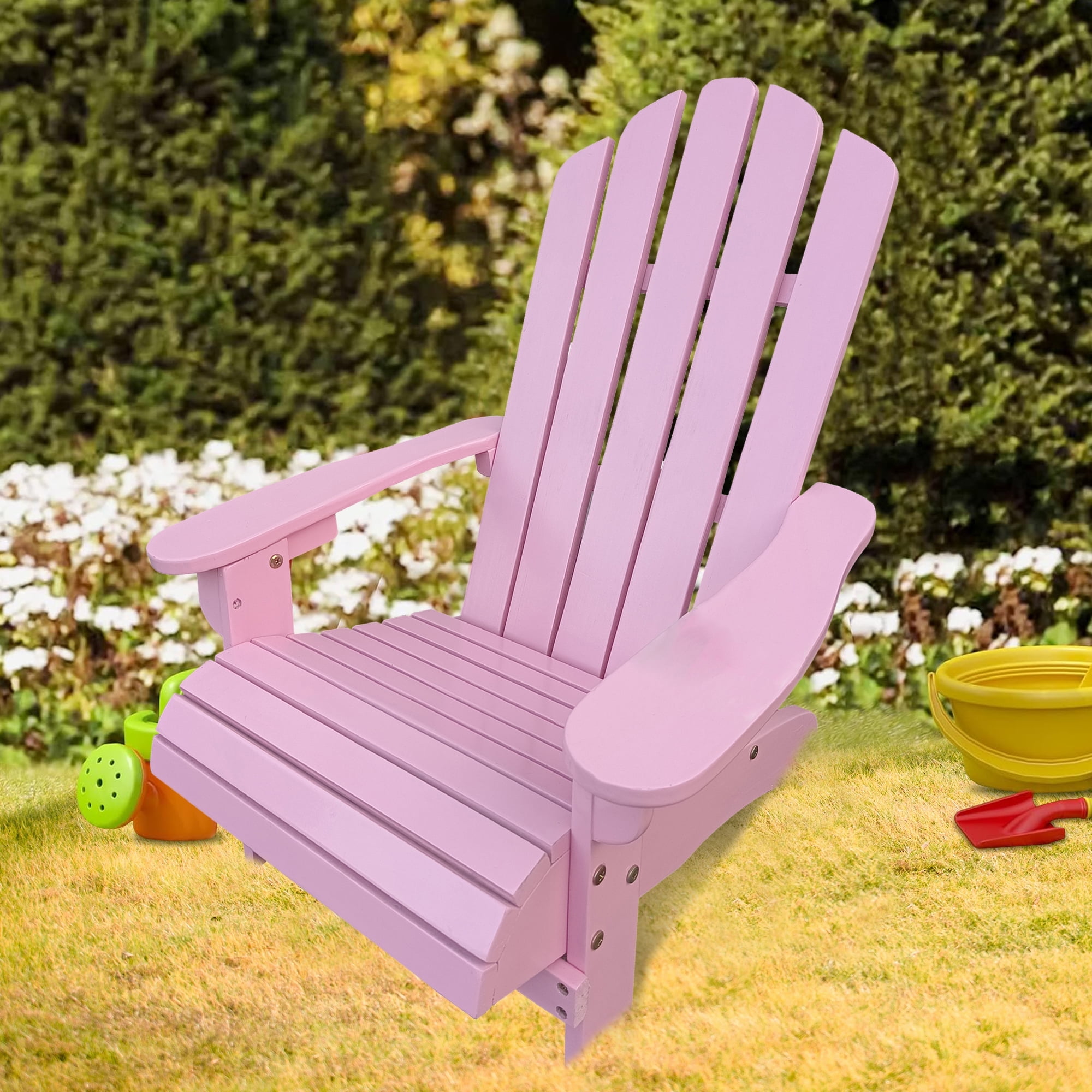 JONPONY Children Outsunny Wooden Adirondack Chair, Ergonomic Design Patio Lawn Chair for Outside Deck Garden Backyard Balcony,Pink
