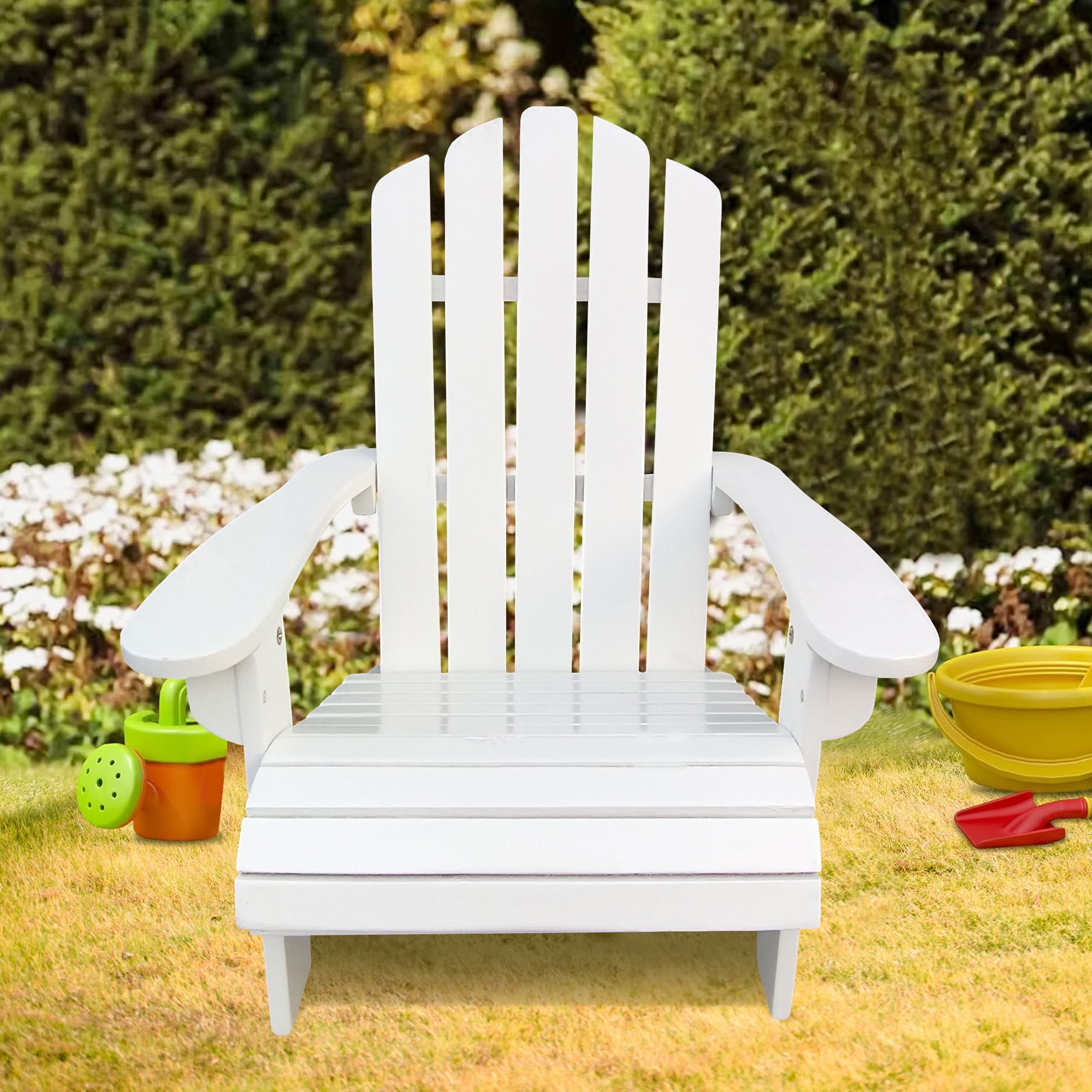 JONPONY Children Outsunny Wooden Adirondack Chair, Ergonomic Design Patio Lawn Chair for Outside Deck Garden Backyard Balcony,White