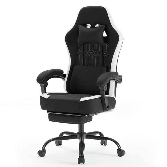 JONPONY Computer Gaming Chair - High Back Ergonomic Desk Chair with Footrest and Lumbar Support, Height Adjustable Task Chair with Linkage Armrests and Headrest, 360° Swivel Wheels, Black