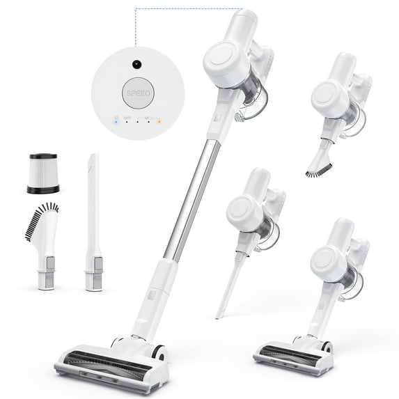 JONPONY Cordless Vacuum Cleaner, Electric Rechargeable Handheld with LED, Powerful Suction 24Kpa, Up to 45 Minutes Runtime, Lightweight, Ideal for Carpet, Hard Floors & Pet Hair, White