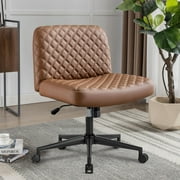JONPONY Criss Cross Office Desk Chair,Armless Fabric Modern Home Office Chair with Wheels, 120° Rocking Wide Seat Chair Computer Task Chair,Thicken Padded Swivel Vanity Chair for Women, Brown