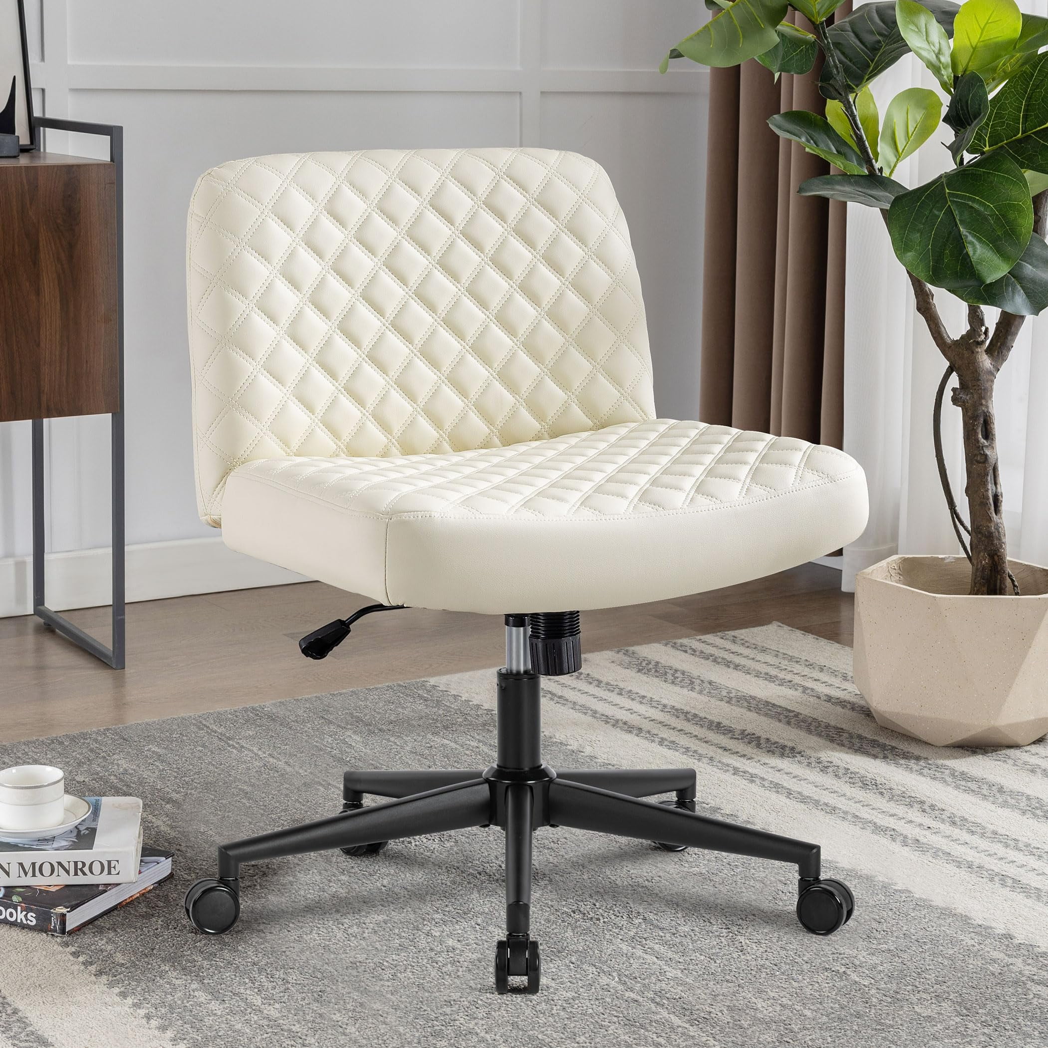 JONPONY Criss Cross Office Desk Chair,Armless Pu leather Modern Home ...