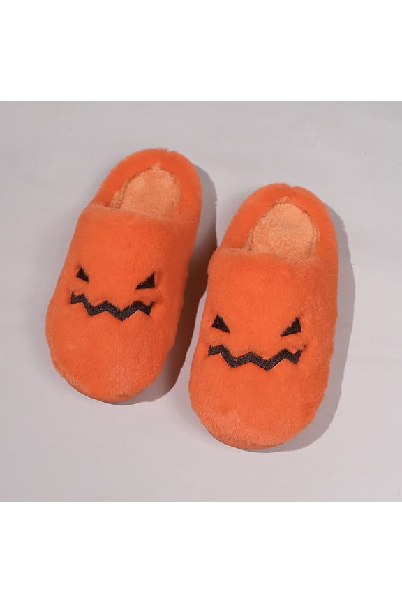 Cute Pumpkin Slippers Winter Warm Plush Bedroom Floor Home Slippers Casual Slip On Comfortable Cozy Indoor House Shoes