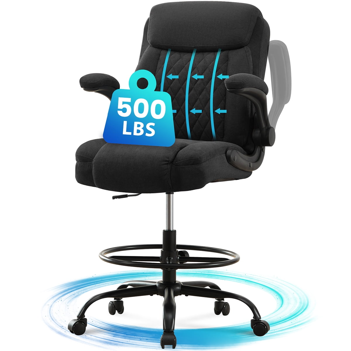 JONPONY Tall Office Chair for Standing Desk, Ergonomic High Office Chair with Adjustable Foot Ring, Flip-Up Armrests, Lumbar Support for Home office ,Black