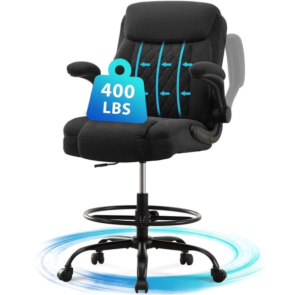 JONPONY Tall Office Chair for Standing Desk, Ergonomic High Office Chair with Adjustable Foot Ring, Flip-Up Armrests, Lumbar Support for Home office ,Black